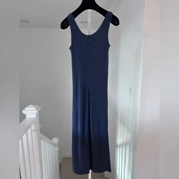 New ENZA COSTA Cashmere Silk Knit Midi Tank Dress Medium  Indigo Blue Navy - Picture 5 of 8